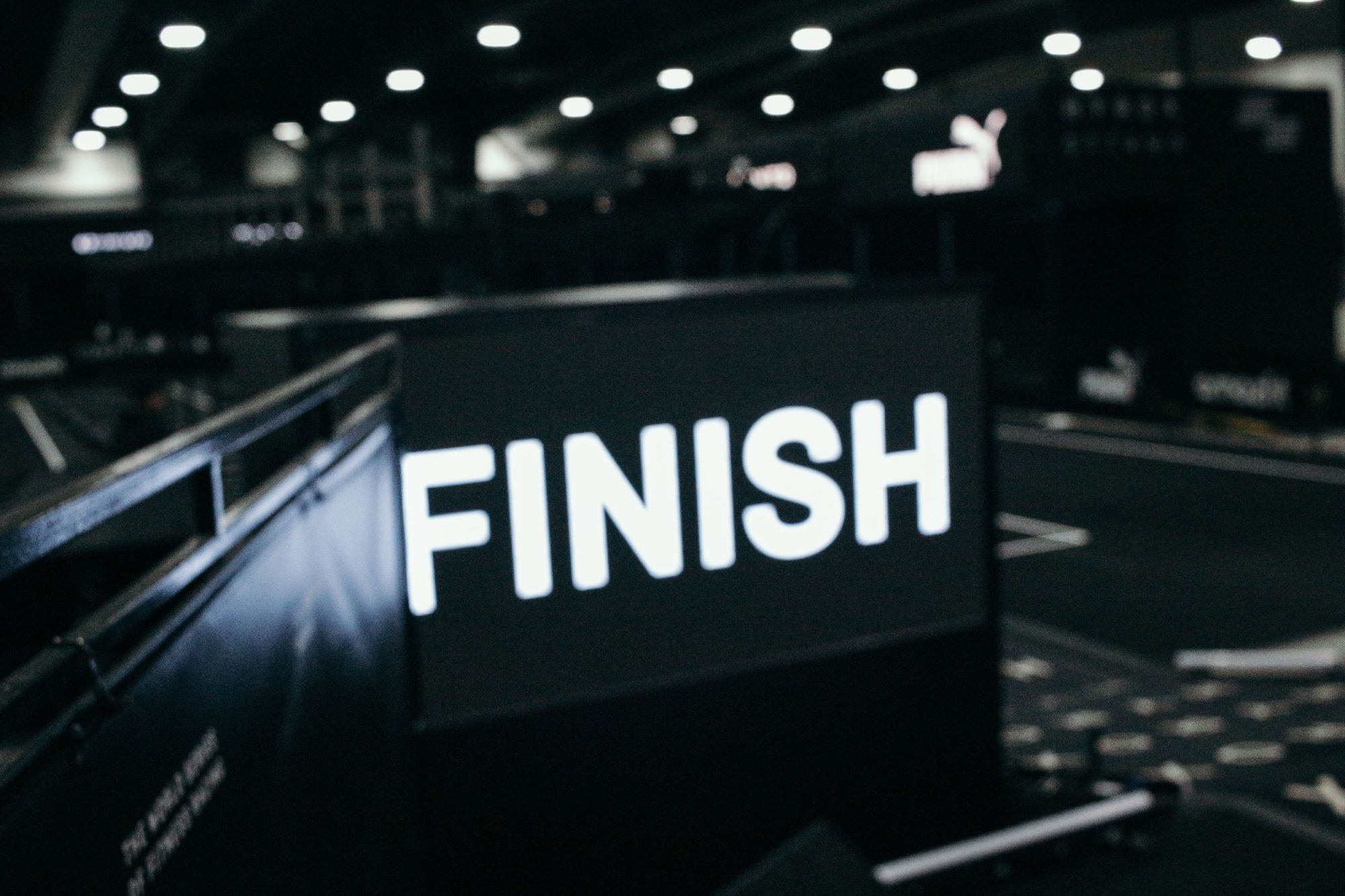The finish line sign at a race