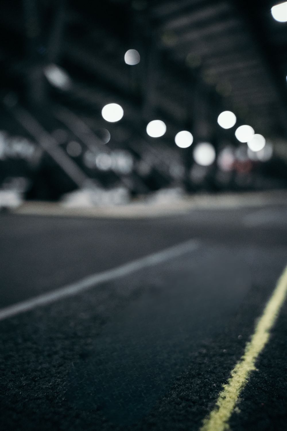A running lane marked on the race floor